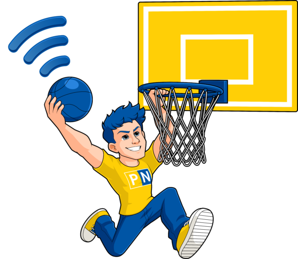 PN character dunking a basketball